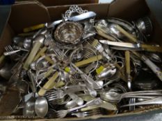 LARGE ASSORTED ELECTROPLATED ITEMS including bowls, knives, forks, spoons ETC