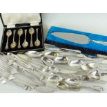 ASSORTED SILVER CUTLERY & FLATWARE including boxed cake slice with silver handle, boxed set of