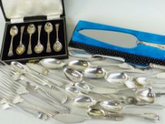 ASSORTED SILVER CUTLERY & FLATWARE including boxed cake slice with silver handle, boxed set of