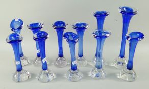 ASSORTED SWEDISH ART GLASS 'BONE' VASES, all in shades of blue, various sizes, all with bubble