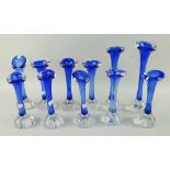 ASSORTED SWEDISH ART GLASS 'BONE' VASES, all in shades of blue, various sizes, all with bubble