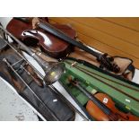 THREE ORCHESTRAL INSTRUMENTS, including a students violin, students cello and Higham silvered