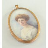 H. GODFREY-ANDREWS portrait miniature - an Edwardian lady with white dress and hair in Gibson girl