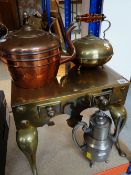 ASSORTED METALWARE including 19th Century brass footman, two kettles and a teapot (4)