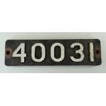 RAILWAY MEMORABILIA: a cast iron smoke box door number plate 40031, possibly from a LMS locomotive