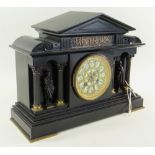 EARLY 20TH CENTURY BELGIAN SLATE & METAL MOUNTED ARCHITECTURAL MANTEL CLOCK, dial signed J. T. Barry