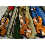 THREE STUDENTS VIOLINS including one with label inscribed 'Robert Matthews, London', all in cases