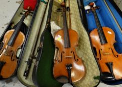 THREE STUDENTS VIOLINS including one with label inscribed 'Robert Matthews, London', all in cases