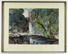 ARTHUR H S RICHARDS watercolour - woodland with building, possibly a mill, signed, 27 x 37cms