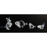 FOUR SWAROVSKI CRYSTAL MODELS OF ENDANGERED SPECIES, comprising mother beaver, baby beaver lying,