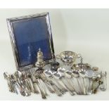 ASSORTED SILVERWARE & PLATED FORKS, SPOONS ETC, comprising a 20th Century easel back photograph