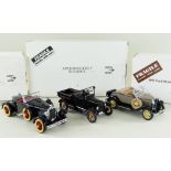 THREE DANBURY MINT 1:24 SCALE DIECAST MODEL VEHICLES comprising Ford Model T Runabout 1925, Stutts