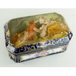 LARGE CONTINENTAL PORCELAIN CASKET, the dome top colour-printed with reposing shepherd and