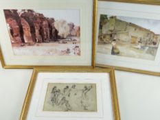 THREE WILLIAM RUSSELL FLINT COLOUR PRINTS, unsigned, and another of the MiIl at Cordoba after