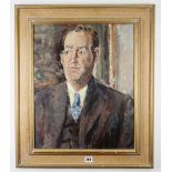 DAME ETHEL WALKER ARA (1861-1951) oil on canvas - entitled verso on label 'Young Man + Blue Tie',