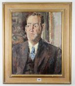 DAME ETHEL WALKER ARA (1861-1951) oil on canvas - entitled verso on label 'Young Man + Blue Tie',