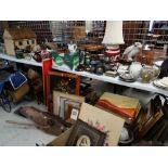 LARGE ASSORTMENT OF DECORATIVE ORNAMENTS including doll's house, luggage, Singer sewing machines,