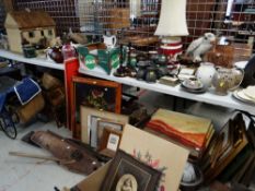 LARGE ASSORTMENT OF DECORATIVE ORNAMENTS including doll's house, luggage, Singer sewing machines,