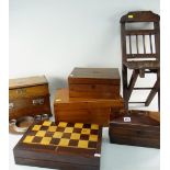 ASSORTED BOXES and CHILD'S CHAIR, including Georgian sarcophagus rosewood tea caddy and oak