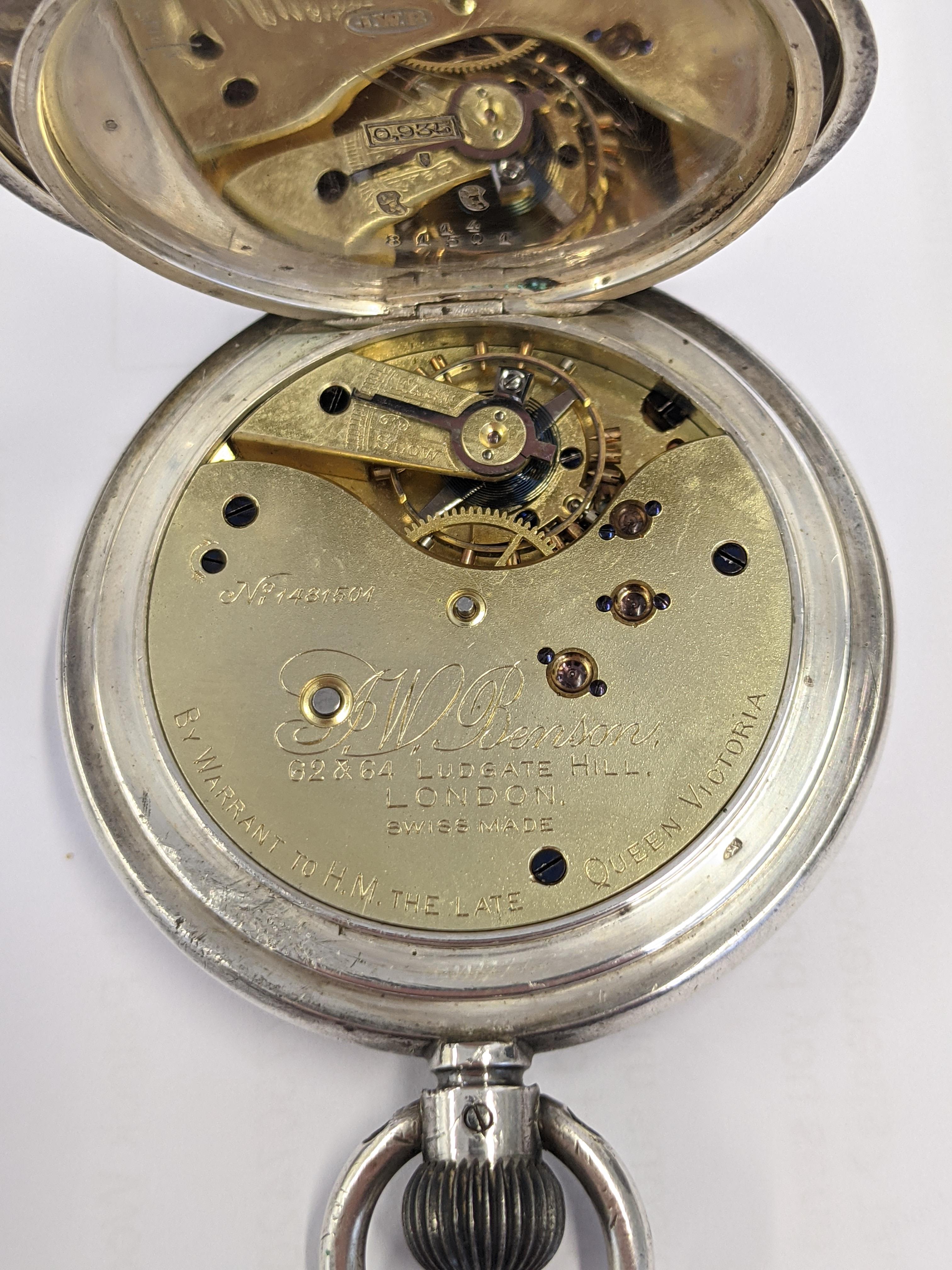 FOUR TOP WIND SILVER POCKET WATCHES, including a half hunter, two with half gold plated cases, all - Image 3 of 7