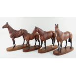 FOUR BESWICK POTTERY CONNOISSEUR RACEHORSES comprising Champion Steeplechaser 'Arkle', brown matt on