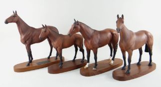 FOUR BESWICK POTTERY CONNOISSEUR RACEHORSES comprising Champion Steeplechaser 'Arkle', brown matt on