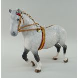 BESWICK POTTERY PERCHERON DRAUGHT HORSE, harnessed, dapple grey matt, model No. 2464, 24cms high