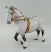 BESWICK POTTERY PERCHERON DRAUGHT HORSE, harnessed, dapple grey matt, model No. 2464, 24cms high
