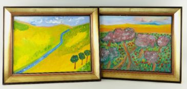 MARIA SAX LEDGER acrylic on board, a pair - 'Autumn is Coming', and 'Wales 1988', signed, one