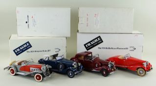 FOUR DANBURY MINT 1:24 SCALE DIECAST MODEL VEHICLES comprising Hispano-Suiza J12 1934, Packard V-