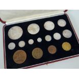 GEORGE VI 1937 CASED SPECIMEN COINS SET, 15 coins Crown to Farthing including Maundy coins