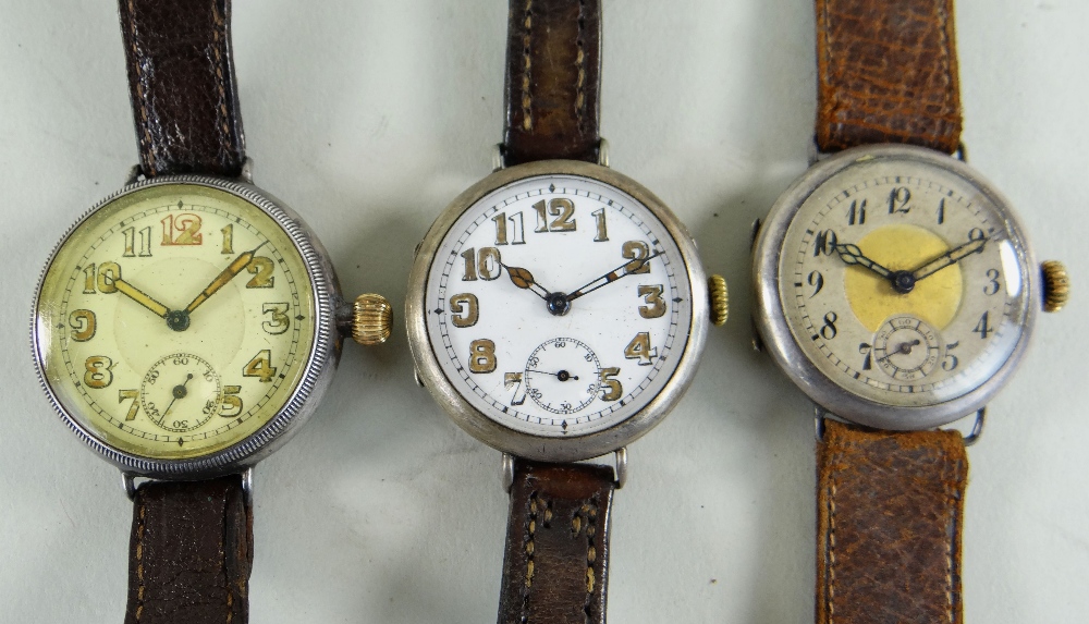 NINE VARIOUS WWI & OTHER WRISTWATCHES, including steel, silver and gold plated cases, all with - Image 2 of 3