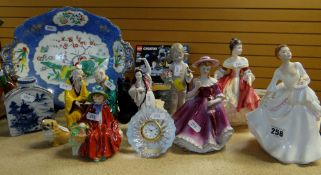 ASSORTED CABINET CHINA including three Royal Doulton figurines (Linda, Carol, Southern Belle)