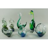 MURANO & MDINA ART GLASS comprising duck, swan, two chesspiece shaped ornaments and three small