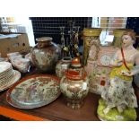 ASSORTED CERAMICS including continental figure of classical maiden, pair of French majolica tapering