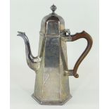 GEORGE VI SILVER HEXAGONAL COFFEE POT, Birmingham 1937 by Lionel Alfred Crichton, engraved