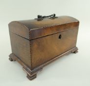 GEORGE III MAHOGANY AND CHEQUER-STRUNG TEA CADDY, domed top with boxwood and ebony inlaid star
