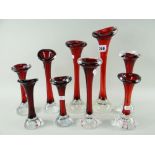 ASSORTED SWEDISH ART GLASS 'BONE' VASES, all in shades of red, various sizes, all with bubble bases,