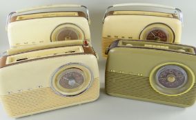 FOUR VINTAGE BUSH RADIOS, VTR103 & TR82 models in cream Bakelite and simulated leather (various