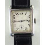 ART DECO SILVER TANK SWISS WRISTWATCH, import marks for 1904 and Swiss control marks, matt