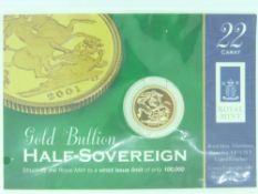 GOLD HALF SOVEREIGN ROYAL MINT 2001 in bullion presentation pack