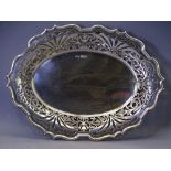 OVAL SILVER DISH with wide pierced border, 13ozs, London 1903