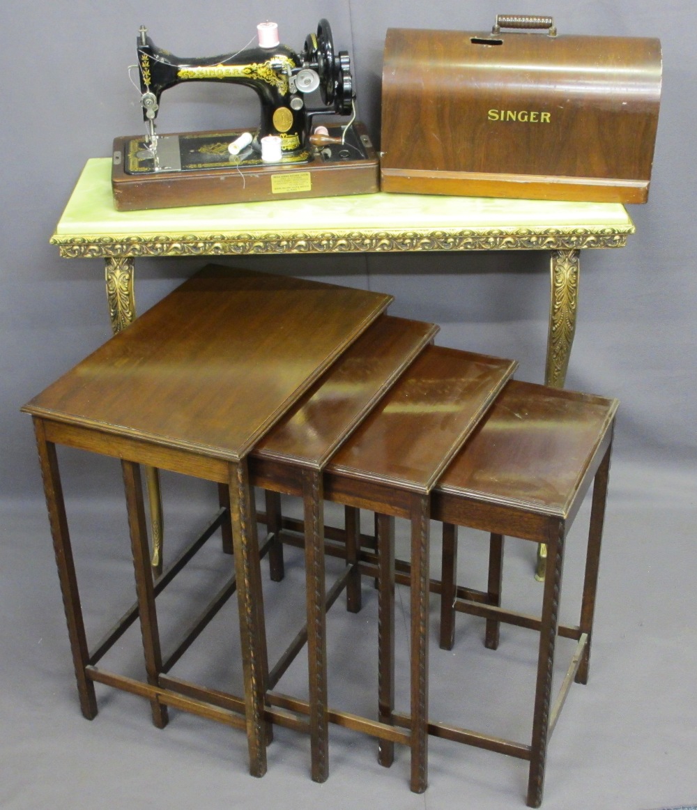 WARING & GILLOW VINTAGE OAK TABLE QUARTETO, onyx effect and gilt brass console table and a hand