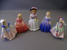 ROYAL DOULTON GIRL FIGURINES (5), Marie HN1370, Sharon HN3047, Rose HN1368, Dinky Doo HN1678 and