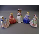 ROYAL DOULTON GIRL FIGURINES (5), Marie HN1370, Sharon HN3047, Rose HN1368, Dinky Doo HN1678 and