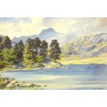 WINSTON MEGORAN watercolour - Snowdon from Llyn Llydaw, signed and with title label verso of Warwick