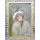 19TH CENTURY BRITISH SCHOOL oil on canvas - Bonneted seated lady, in gilt frame, 75 x 50cms