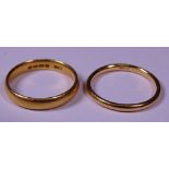 22CT GOLD WEDDING BANDS (2), 7.4grms gross, sizes P and Mid P-Q