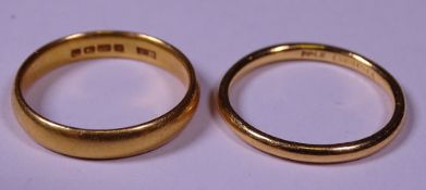 22CT GOLD WEDDING BANDS (2), 7.4grms gross, sizes P and Mid P-Q