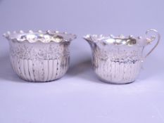 VICTORIAN CREAM JUG & SUGAR BOWL SET, Sheffield 1890, maker James Dixon & Sons, fruited form with